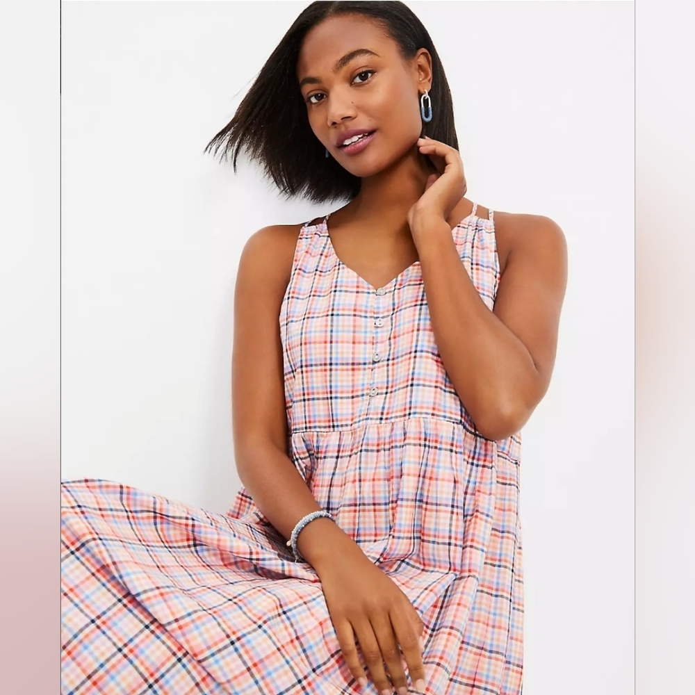 Loft Plaid Strappy Button Midi Dress Plaid Strappy Button Midi Dress Size 4